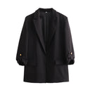 Chic Blazer Jacket with Structured Sleeves and Gold Accents