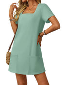 Women's Square Neck Summer Dress with Handy Pockets
