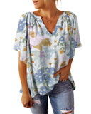 Floral Print V-Neck Blouse for Women
