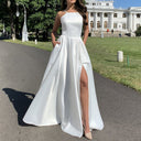 Chic Evening Gown with Stylish Leg Slit and Delicate Straps