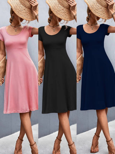 Women's A-Line Dress with Round Neckline - Ideal for Everyday Wear
