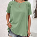 Chic Women's T-Shirt with Fringed Sleeves and Round Neck