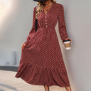 Floral Detail Long Sleeve Wrap Dress with Waist Tie