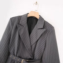 Women's Striped Blazer Jacket with Defined Waist and Stylish Belt