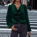 Chic Velvety Blouse with Draped Neckline for Women