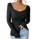 Women's Long Sleeve Bodysuit with Chic Wrap Design and Cozy Cuffs
