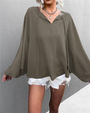 Chic Women's Blouse with Wide Sleeves and Bow Detail