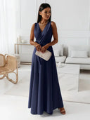 Chic Solid Color V-Neck Maxi Dress