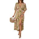 Chic Women's V-Neck Maxi Dress with Statement Sleeves