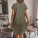 Women's Short Sleeve Shirt Dress - Button Placket Style