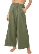 Women's Wide-Leg Pants with Elastic Waist & Pockets