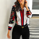 Floral Print Long Sleeve Blouse with Chain Design for Women