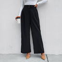 Chic High-Waisted Wide Leg Pants with Textured Fabric and Stylish Button Accents