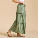Long Flared Skirt with Ruffles and Stretch Waist
