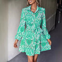 Floral Print Women's Shirt Dress with Adjustable Tie Belt