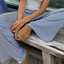 Summer Striped Pants with Elastic Waistband for Women
