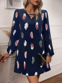Floral Feather Short Sleeve Women's Dress