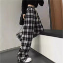 Chic Checkered Women's Pants with Elastic Waist