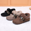 Chic Women's Slippers with Decorative Buckle & Plush Lining
