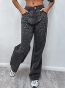 Rhinestone-Embellished Denim Trousers for Women