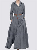 Maxi Dress with Stylish Pleats and Adjustable Belt