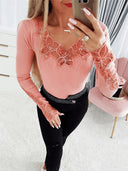 Floral Lace Appliqué Women's Shirt with Dazzling Accents