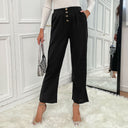 Chic High-Waist Trousers with Stylish Button Accents