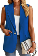 Chic Women's Sleeveless Blazer with Stylish Waist Accents and Convenient Pockets