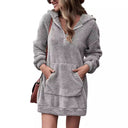 Cozy Fleece Hooded Dress for Women