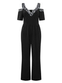 Chic Off-Shoulder Women's Jumpsuit with Glittering Décolleté for Events