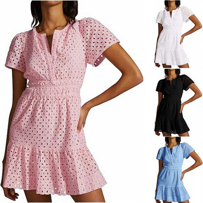 Chic Women's Cotton Lace-Trimmed Dress