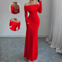 Chic Off-Shoulder Maxi Dress with Draped Sleeves
