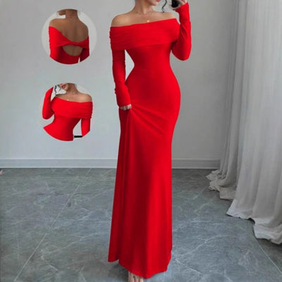 Chic Off-Shoulder Maxi Dress with Draped Sleeves