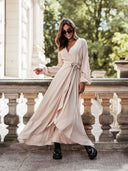 Women's Maxi Dress with Ruffle Accents & Waist Belt
