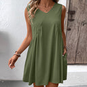 Women's V-Neck Dress with Pockets - Effortless Style