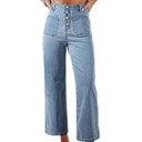 Chic Women's High-Waisted Baggy Denim Jeans with Side Pockets
