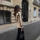 Chic Women's Blazer Jacket with Waist Belt & Contrast Stitching