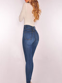 Women's High-Waist Skinny Jeans with Unique Button Detail