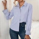 Chic Striped Women's Blouse with Button Accents