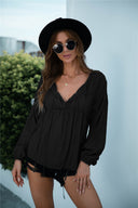 Chic Women's Blouse with Pleated Design and Elastic Sleeves
