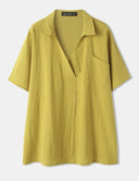 Trendy Women's Short Sleeve Blouse with Stylish Collar and Chest Pocket