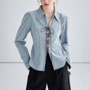 Women's Denim Blouse with Unique Lacing Detail