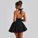 Chic Women's Deep V-Neck Short Dress with Flared Skirt
