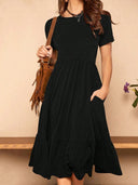 Chic Women's Midi Dress with Pockets and Ruffle Design
