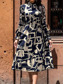Chic Long Sleeve Dress with Trendy Graphic Print