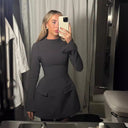 Chic Mini Dress with Long Sleeves and Handy Pockets