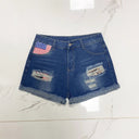 Unique Flag Design Denim Shorts for Women
