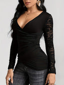 Chic Wrap Top with Romantic Lace Sleeves
