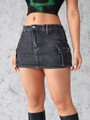 Trendy Women's Cargo Denim Skirt with Ample Pockets