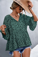 Chic Women's Blouse with Statement Sleeves and Polka Dot Design